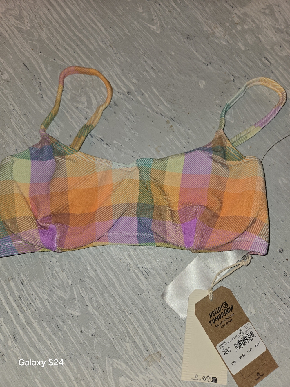 Billabong Pastel Plaid Swim Bikini Top Sz M D-DD New